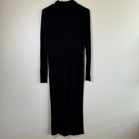 Open Edit Long Sleeve Ribbed Collared Dress Black Goth Grunge Emo Women size LG - Picture 2 of 7